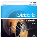 D'Addario EJ11 80/20 Bronze Acoustic Guitar Strings, Light, 12-53