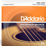 D'Addario EJ15 Phosphor Bronze Acoustic Guitar Strings, Extra Light, 10-47