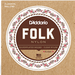 D'Addario EJ32C Folk Nylon Guitar Strings, Ball End, Silver Wound/Clear Nylon Trebles