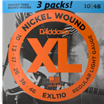 D'Addario EXL110 Nickel Wound Electric Guitar Strings, Regular Light, 10-46, 3 Sets
