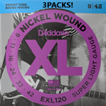 D'Addario EXL120 3 Pack Nickel Wound Electric Guitar Strings, Super Light, 09-42