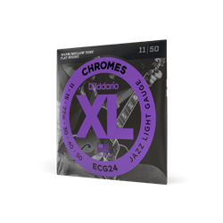 D'Addario Chromes Flat Wound Electric Guitar Strings, Jazz Light, 11-50