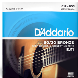 D'Addario EJ11 80/20 Bronze Acoustic Guitar Strings, Light, 12-53