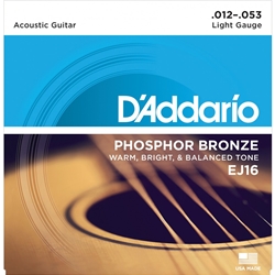 D'Addario EJ16 Phosphor Bronze Acoustic Guitar Strings, Light, 12-53