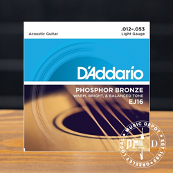 D'Addario EJ16 Phosphor Bronze Acoustic Guitar Strings, Light, 12-53