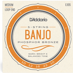 D'Addario EJ55 5-String Banjo Strings, Phosphor Bronze, Medium, 10-23