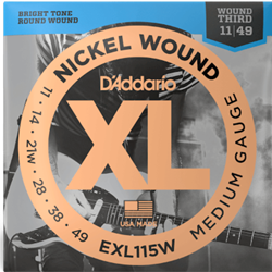 D'Addario EXL115 Nickel Wound Electric Guitar Strings, Medium/Blues-Jazz Rock, Wound 3rd, 11-49