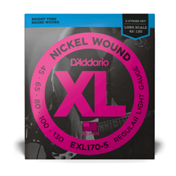 D'Addario EXL170-5 5-String Nickel Wound Bass Guitar Strings, Light, 45-130, Long Scale